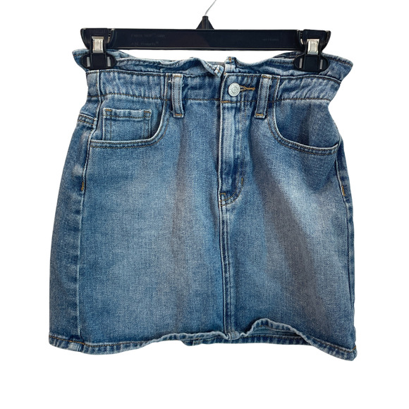 3/$20 PacSun Sz XS 23 Denim Mini Skirt 14"L Ruffle on Waist 5 Pocket Jeans Style - Picture 1 of 8